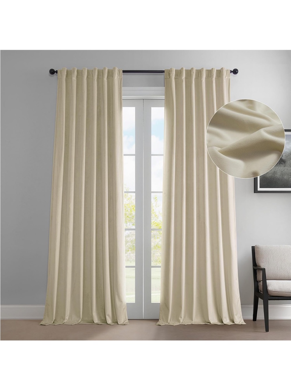 HPD Heritage Plush Velvet Curtain Au Lait Creme 84L x 50W | 8 Panels Avail